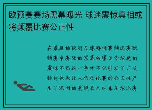 欧预赛赛场黑幕曝光 球迷震惊真相或将颠覆比赛公正性