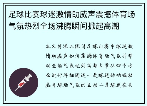 足球比赛球迷激情助威声震撼体育场气氛热烈全场沸腾瞬间掀起高潮