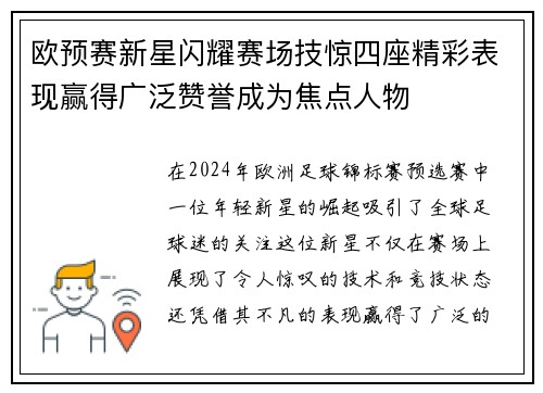 欧预赛新星闪耀赛场技惊四座精彩表现赢得广泛赞誉成为焦点人物
