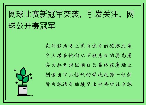 网球比赛新冠军突袭，引发关注，网球公开赛冠军